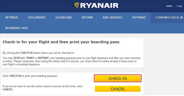 Ryanair регистрация на рейс